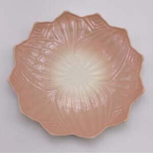 Vintage Anchor Hocking Fire King Lotus Blossom Leaf Plate Peach Pink Antique